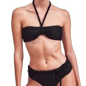 Devon Windsor Fleur Top Felicity Bottom Bikini Set Black Braided Small NWT